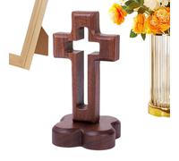 Christ Cross Table Decoration - Walnut Material, Detailed Image, Spiritual Center, Versatile Placement | Ideal for Easter Wedding Office Bedroom Bathroom Shelves Walls Church