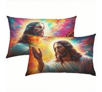 Christ Cushion Covers 45 x 70 cm, Linen Jesus Cushions Waterproof, Soft Comfort Decorative Throw Pillowcases for Sofa, Bed, Car - Set of 2 Pillow Covers, Ideal Home Decor for All Seasons S5-437