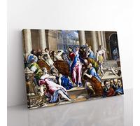 Christ Driving The Money Changers By El Greco Classic Painting Canvas Wall Art Print Ready to Hang, Framed Picture for Living Room Bedroom Home Office Décor, 76x50 cm (30x20 Inch)