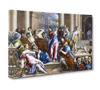 Christ Driving The Money Changers By El Greco Classic Painting Canvas Wall Art Print Ready to Hang, Framed Picture for Living Room Bedroom Home Office Décor, 20x14 Inch (50x35 cm)