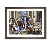 Christ Driving The Money Changers By El Greco Classic Painting Framed Wall Art Print, Ready to Hang Picture for Living Room Bedroom Home Office Décor, Walnut A2 (64 x 46 cm)