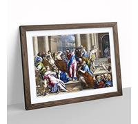 Christ Driving The Money Changers By El Greco Classic Painting Framed Wall Art Print, Ready to Hang Picture for Living Room Bedroom Home Office Décor, Walnut A4 (34 x 25 cm)
