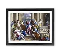 Christ Driving The Money Changers By El Greco Classic Painting Framed Wall Art Print, Ready to Hang Picture for Living Room Bedroom Home Office Décor, Black A3 (46 x 34 cm)