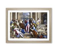 Christ Driving The Money Changers By El Greco Classic Painting Framed Wall Art Print, Ready to Hang Picture for Living Room Bedroom Home Office Décor, Oak A2 (64 x 46 cm)