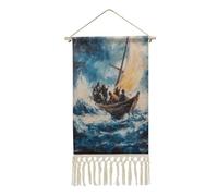 Christ Galilee Lake in The Storm Hanging Wall Art Poster Cotton Linen Picture for Home Decor with Tassel