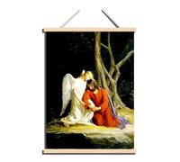 Christ In The Garden of Gethsemane Wooden Hanging Poster - Famous Oil Painting Reproduction - Historical Illustration - Canvas Wall Decorate for Church Bedroom - Framed