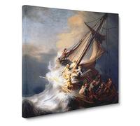 Christ In The Storm Of Galilee by Rembrandt van rijn Canvas Print | Gallery Wrapped 30mm Frame Wall Art | 14x14 inches | Ready to Hang | Baroque Religious Picture | Living Room Bedroom Lounge Office