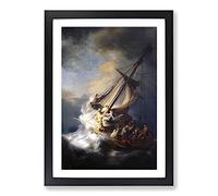 Christ in The Storm of Galilee by Rembrandt Van Rijn Framed Print | A2 Black Framed Wall Art | Ready to Hang | Modern Landscape Picture | Living Room Bedroom Lounge Office