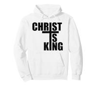 CHRIST IS KING JESUS IS KING CROSS CRUCIFIX Pullover Hoodie, Adult Unisex, White, X-Large