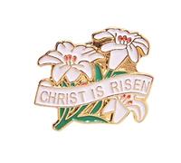 Christ Is Risen Easter Lily Lapel Pin, Easter Apparel, Gold Enameled, 1 Inch