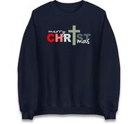 Christ Jesus Christmas Jumper Christianity Xmas Sweatshirt, Xmas Festive Gift Jumper Navy