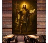Christ Jesus Knight Templar Order Tapestry Wall Painting Crusaders Armor Warrior Wall Art Posters and Prints Wall Hanging Flag Vertical Banner 4 Metal Holes Grommets,38X57 inches