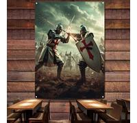 Christ Jesus Knights of templar Wall Art Posters and Prints Canvas Painting Armor Warrior Crusaders Flag & Banner Tapestries Dorm Room Home Decor Background Hanging Cloth,38X57 inches