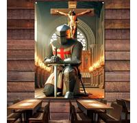 Christ Jesus Knights Templar Battle Flag & Banners Ancient Art of War Medieval Warriors Wall Art Posters and Prints Canvas Painting Vintage Wall Hanging Tapestry For Dorm Room Wall Decor,38X57 inches