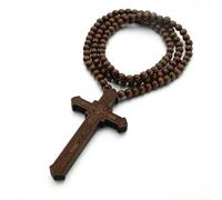 Christ Jesus Wooden Beads 8mm Rosary Bead Cross Pendant Woven Rope Chain Necklace Religious Orthodox Praying Jewelry [GS210711244]