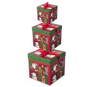 Christ mas Nesting Boxes- 3 Pack Square Christ mas Boxes | Stackable Christ mas gi ft Boxes | x mas Present Boxes | Christ mas gi ft Wrapping Boxes 3 Assorted Sizes For Holiday Decorative Wrapping