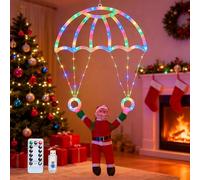 Christ-mas Santa Claus Parachute Lights Christmas Decoration,71CM LED Hanging Santa Parachute Decorative with 8 Modes & Timer,USB Powered Christmas Lights for Garden Xmas Tree Window Decor (02)