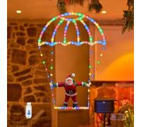 Christ-mas Santa Claus Parachute Lights Christmas Decoration,71CM LED Hanging Santa Parachute Decorative with 8 Modes & Timer,USB Powered Christmas Lights for Garden Xmas Tree Window Decor (03)