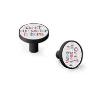 Christ Our Savior is Born Quote Cabinet Knobs and Wall Hooks, 6 Pack Modern Drawer Pulls with Black-Style-3 Base, Solid Zinc Alloy Handles for Kitchen, Bathroom, Dresser