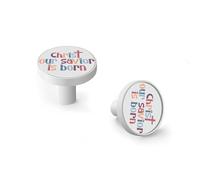 Christ Our Savior is Born Quote Cabinet Knobs and Wall Hooks, 6 Pack Modern Drawer Pulls with White-Style-3 Base, Solid Zinc Alloy Handles for Kitchen, Bathroom, Dresser
