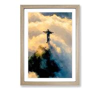 Christ The Redeemer in Brazil in Abstract Framed Print | A2 Oak Framed Wall Art | Ready to Hang | Abstract Fantasy Picture | Living Room Bedroom Lounge Office