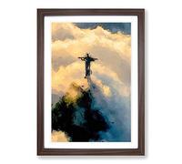Christ The Redeemer in Brazil in Abstract Framed Print | A2 Walnut Framed Wall Art | Ready to Hang | Abstract Fantasy Picture | Living Room Bedroom Lounge Office