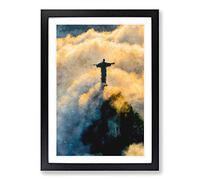 Christ The Redeemer in Brazil Painting Framed Print | A2 Black Framed Wall Art | Ready to Hang | Modern Historical Picture | Living Room Bedroom Lounge Office