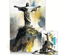 Christ The Redeemer Jigsaw Puzzles for Adults 1000 Piece Recreational Game Clean Connection Pattern Assemble Table Accent (38x52cm)