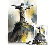 Christ The Redeemer Jigsaw Puzzles for Adults 1000 Piece Recreational Game Clean Connection Pattern Assemble Table Accent (38x52cm)