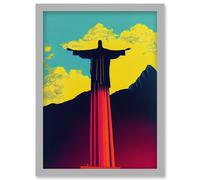 Christ the Redeemer Rio Brazil Pop Art Artwork Framed Wall Art Print A4 Artery8 Light Grey One Size