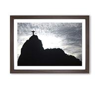 Christ The Redeemer Rio de Janeiro Brazil Framed Print | A2 Walnut Framed Wall Art | Ready to Hang | Modern Nature Picture | Living Room Bedroom Lounge Office