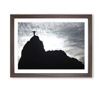 Christ the Redeemer Rio de Janeiro Brazil Modern Framed Wall Art Print, Ready to Hang Picture for Living Room Bedroom Home Office Décor, Walnut A4 (34 x 25 cm)