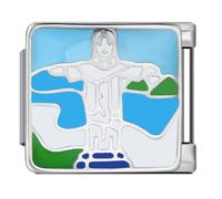Christ the Redeemer Statue Jesus Rio De Janeiro Brazil Travel Love Silver Italian 9mm Link Stainless Steel Bracelet Charm Compatible With Nomination