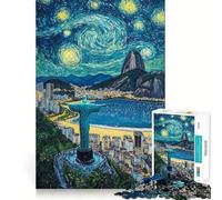 Christ The Redeemer Under Starry Skies Jigsaw Puzzle 1000 Piece for Adults Stress Less Indoor Fun Home Enjoyable Night Play (38x26cm)