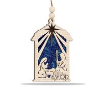 “Christ The Savior is Born” Nativity Ornament - Wooden Christmas Tree Decoration with Holy Family & Star of Bethlehem - Rustic Christian Holiday Keepsake & Religious Gift