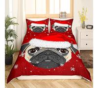 Christams Dog Bedding Set for Girls Boys Kids Cute Cartoon Pug With Christams Hat Bedding & Linenative Xmas Snowflake Duvet Cover Kawaii Pet Bedding & Linen Single Size 2Pcs