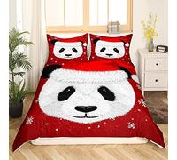 Christams Panda Bedding Set for Girls Boys Kids Cute Cartoon Panda With Christams Hat Bedding & Linenative Xmas Snowflake Duvet Cover Kawaii Zoo Animal Bedding & Linen Double Size 3Pcs