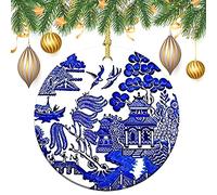 Christbess Blue Willow Decoration Xmas Ornaments Ceramic Decor Crafts For Holiday Friends Indoor 7.3Cm