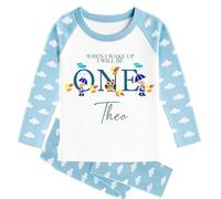 ChrisTeePrint UK Personalised 1st Birthday Pyjamas for Boys Age 1-6 - When I Wake Up I Will Be One Custom Name Blue Cloud PJs Set