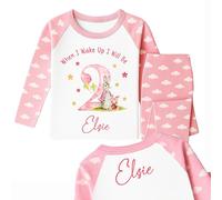 ChrisTeePrint UK Personalised Bunny Birthday Pyjamas for Girls Age 1-6 - Custom Name Pink Rabbit PJs “When I Wake Up I Will Be” Outfit