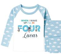 ChrisTeePrint UK Personalised Space Birthday Pyjamas for Boys Age 1-6 - When I Wake Up I Will Be 1 2 3 4 5 6 Custom Name Astronaut Rocket Blue PJs Set