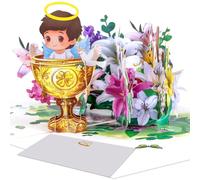 Christening 3D Pop-Up Card for Boys - Holy Baptism Greeting Card with Angel, Doves, Flowers, and Elegant Gold Detailing - Baptism Gift and Celebration for Baby Boys