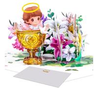 Christening 3D Pop-Up Card for Girls - Holy Baptism Greeting Card with Angel, Doves, Flowers, and Elegant Gold Detailing - Baptism Gift and Celebration for Baby Girls