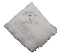 Christening/Baptism Personalised Shawl with 2 Colour Cross in White or Cream (White)