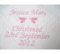 Christening/Baptism Personalised Shawl with Angels in White or Cream Embroidered (Cream)