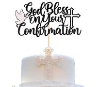 Christening Cake Topper, Christening Cake Decorations, Baptism Cake Topper, Black Glitter God Bless on Your Confirmation Cake Toppers for Baby Shower Birthday Party