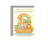 Christening Card for Baby Boy Girl - Noah’s Ark Animals Rainbow Design - With Love on Your Christening Day Greeting Card with Envelope CHRIST09
