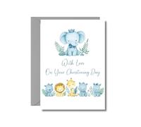 Christening Card for Baby Boy Girl with Safari Animals Elephant Lion Giraffe Religious Baptism Greeting from Family Friends CHRIST14