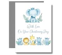 Christening Card Safari Animals Baby Boy Girl