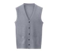 Christening Cardigan Pullover Vest with One Buckle V-Neck, Pure Colour, Wool, Collarless Shirt, Combined Body Type, Vest Without Men's Cardigan, Yellow, Light grey, 4XL